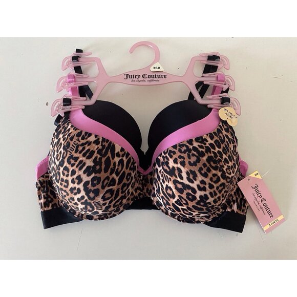 3 Pack Juicy Couture Sexy Push Up Bra Size 36B Animal Print Leopard Pink NEW - Picture 1 of 11